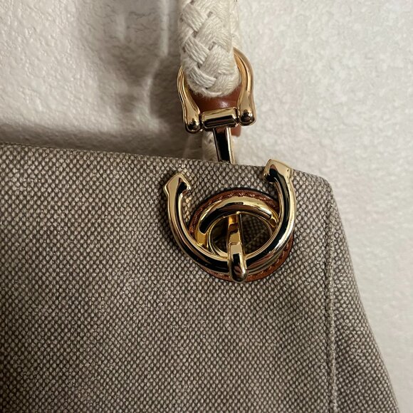 Michael Kors Canvas Leather Gold Hardware Nautical Inspired Handbag Satchel - Picture 4 of 14